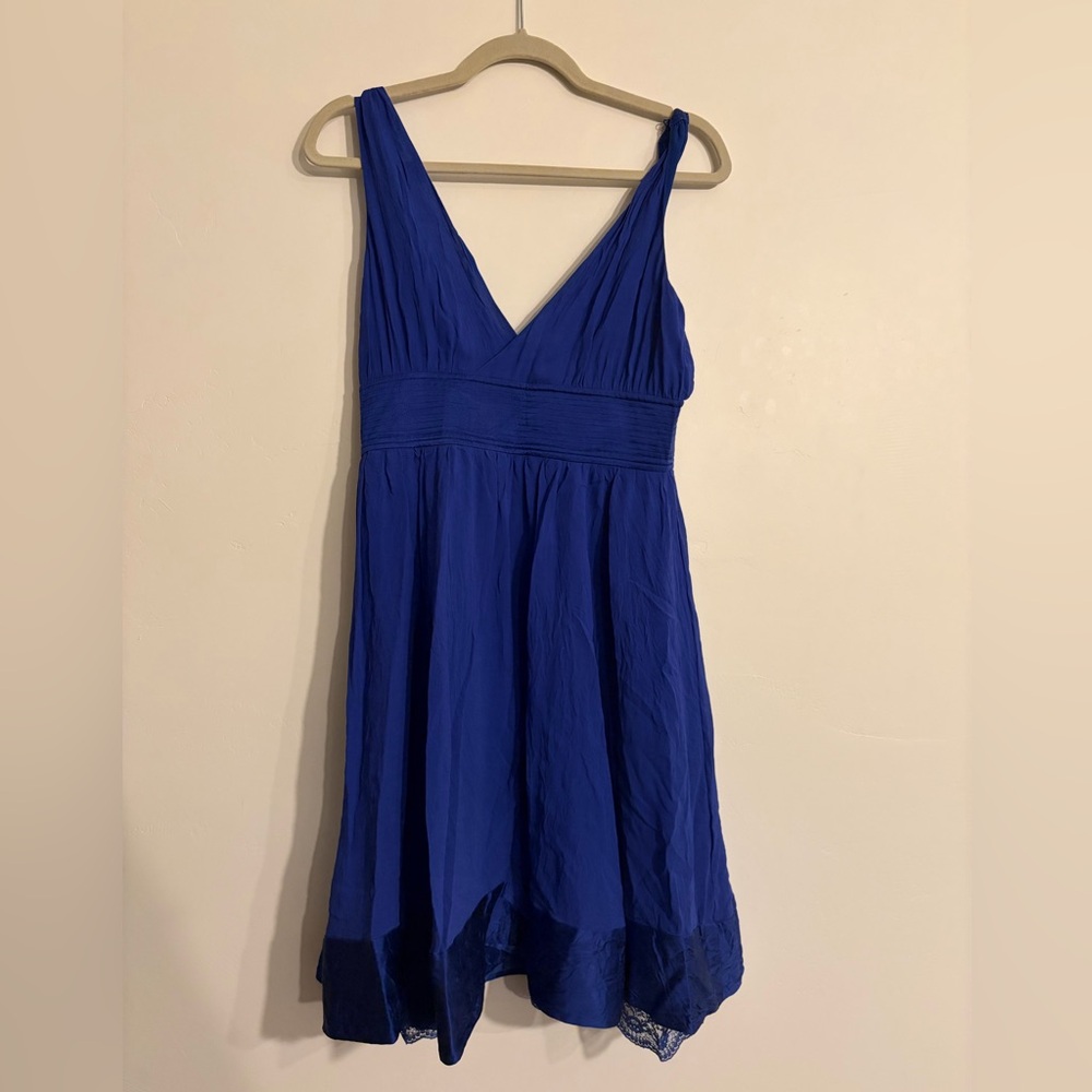 moulinette soeurs Blue 100% silk Party Dress with buttons and lace bottom